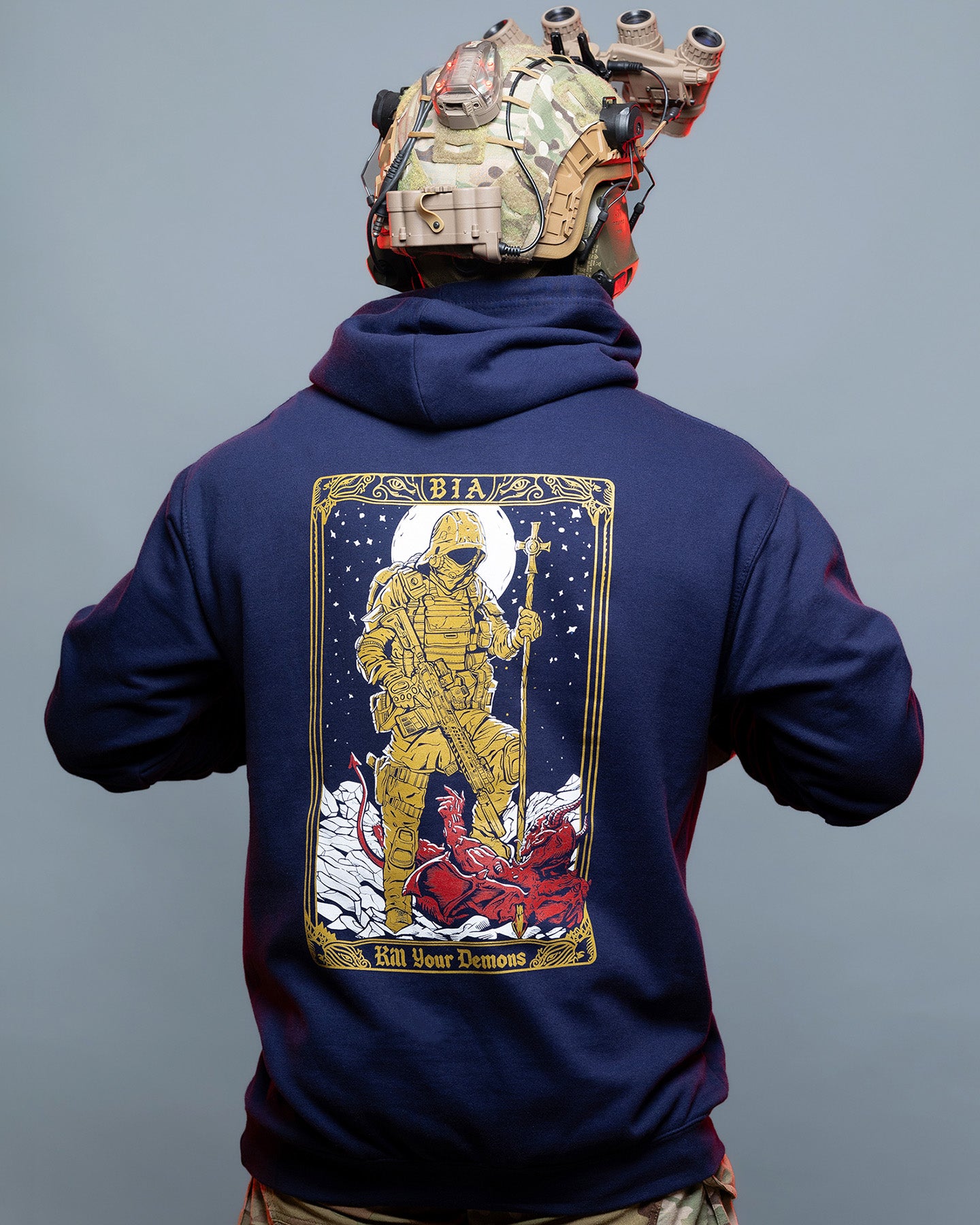 "Kill your Demons" - Hoodie in navy mit auffälligem Backprint #color_navy