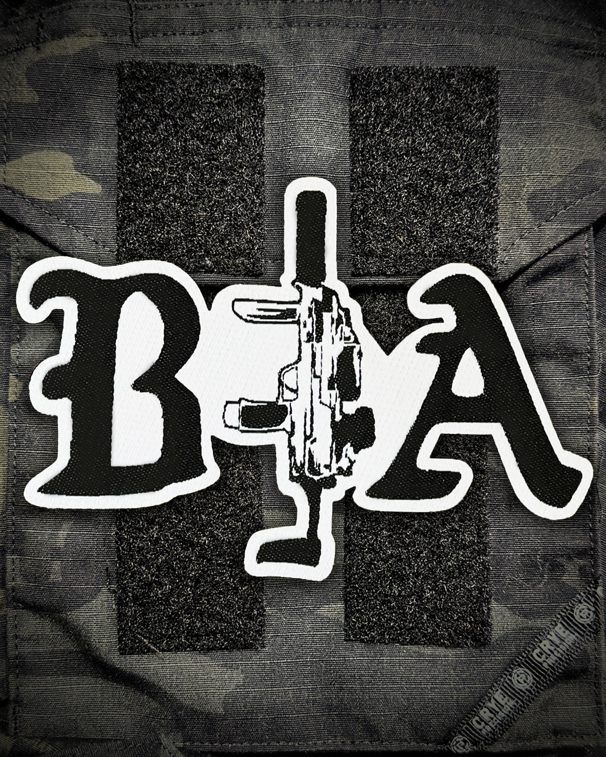 BIA MP7 patch, the letter I formed by a submachine gun, on a velcro panel
