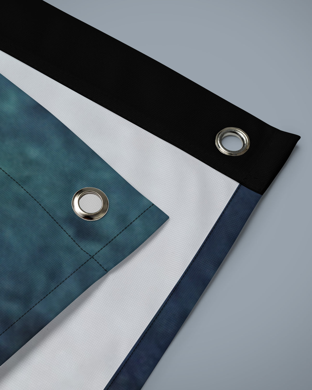Corner of the Seriously flag with reinforced edge and metal eyelet