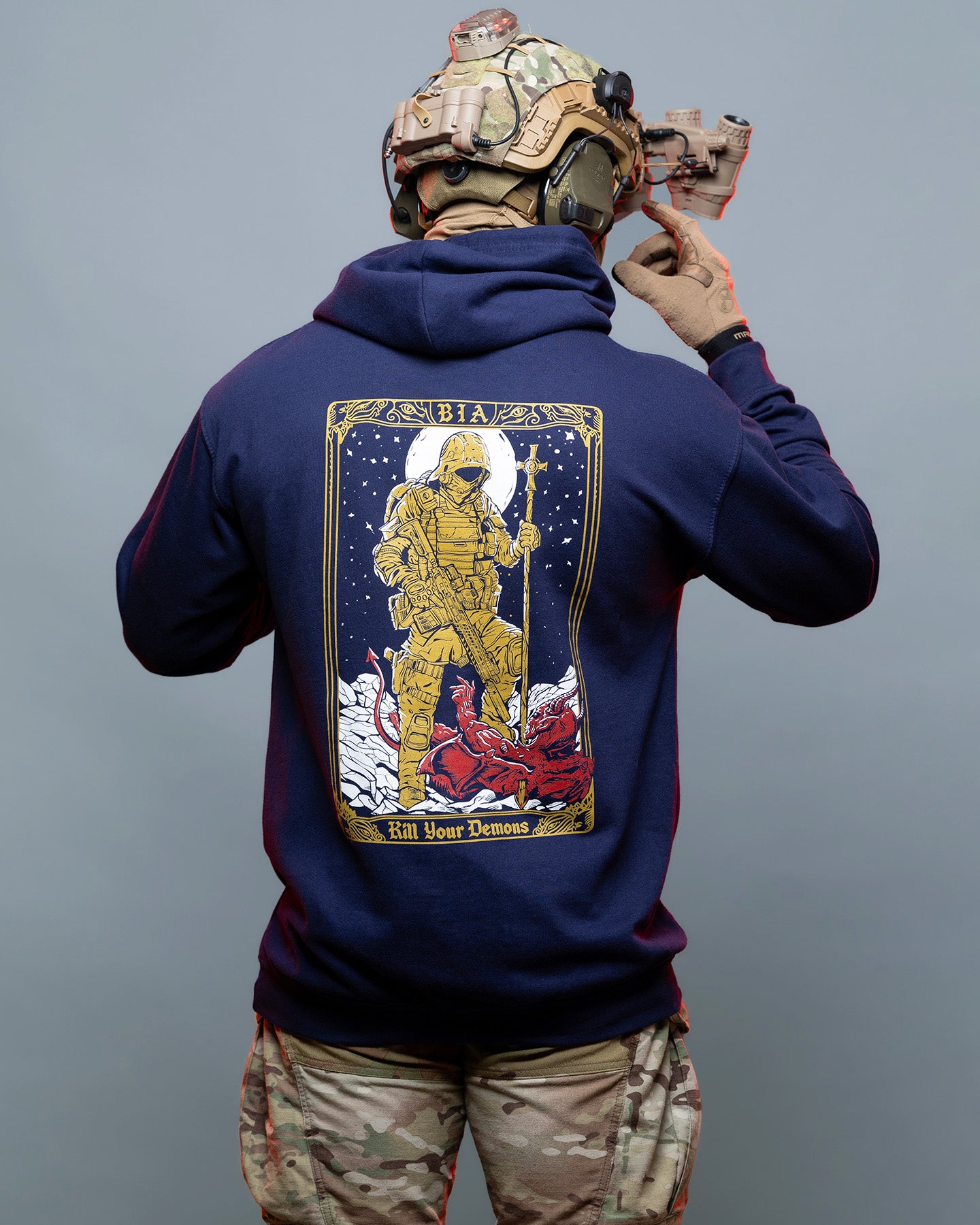 "Kill your Demons" - Hoodie in navy mit auffälligem Backprint #color_navy