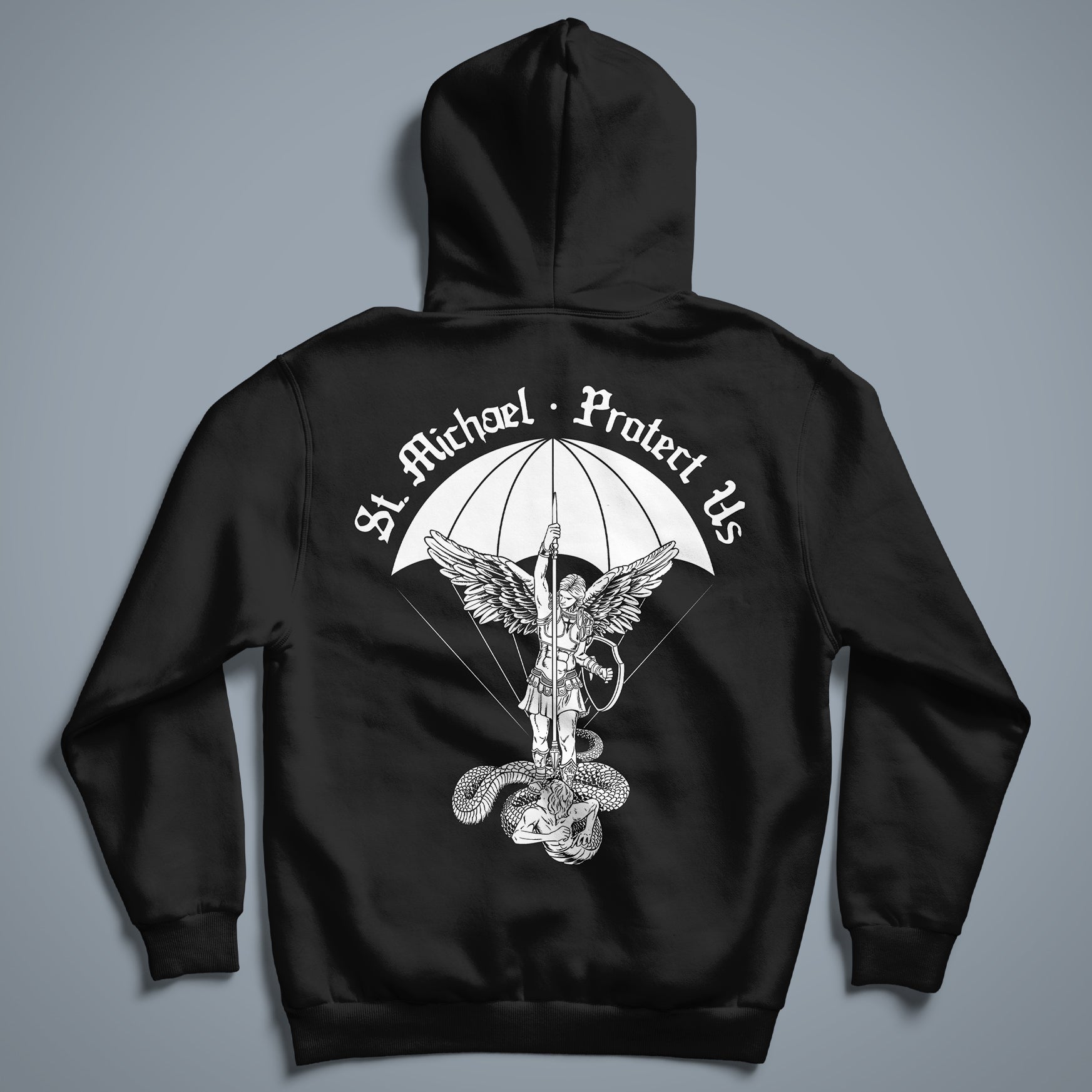 St. Michael - Protect us - Hoodie schwarz Backprint