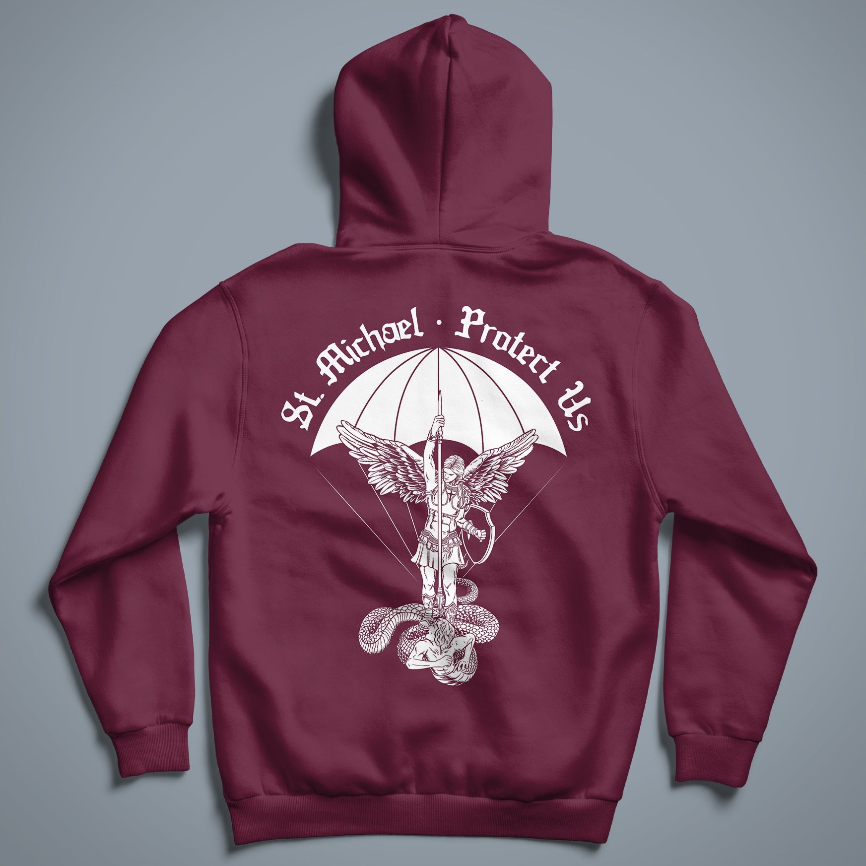 St. Michael - Protect us - Hoodie bordeaux Backprint