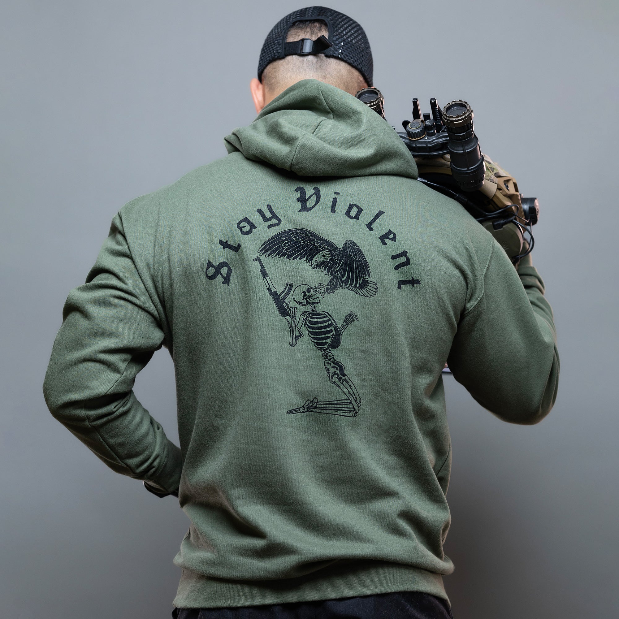 Stay Violent - Hoodie olivgrün Rückansicht #color_olive